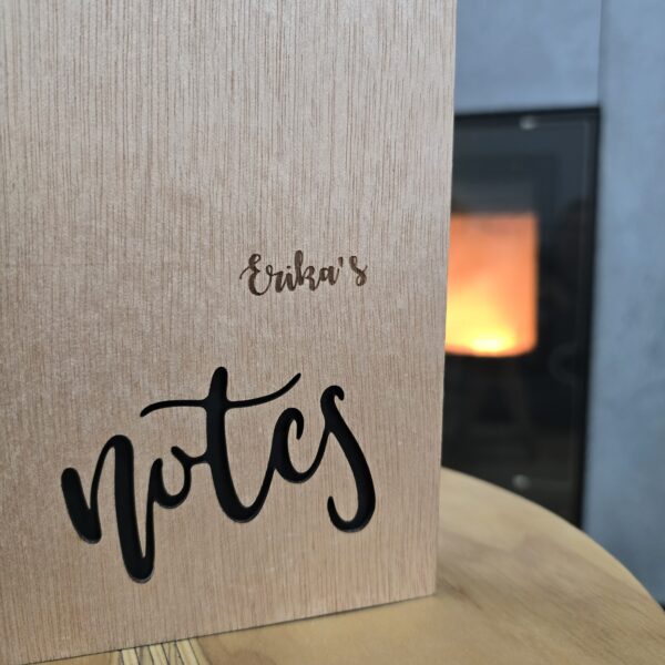 block notes copertina in legno con dedica