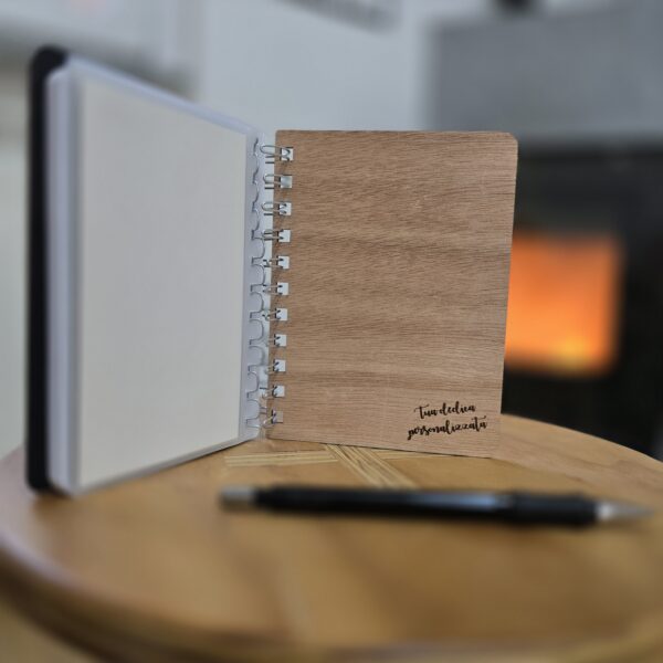 agenda block notes copertina in legno con dedica