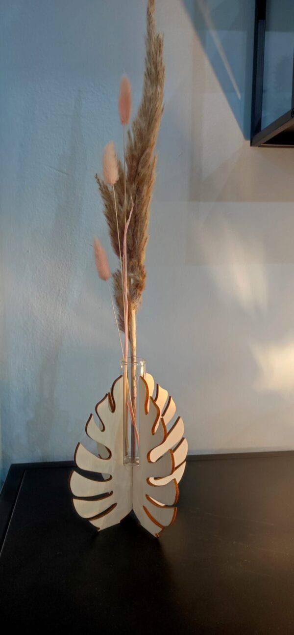 vaso legno con ampolla in vetro