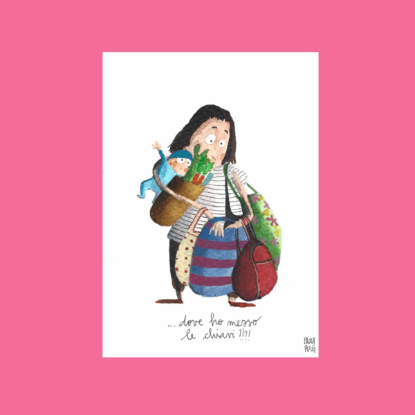 cartolina illustrata dipinta a mano