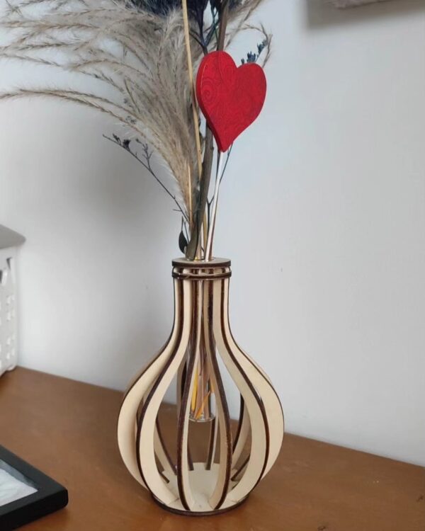 vaso legno con ampolla in vetro