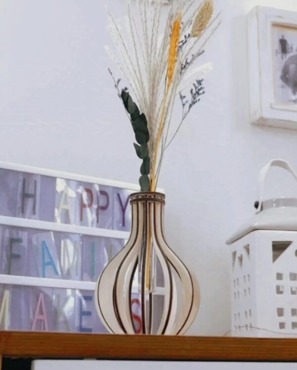 vaso legno con ampolla in vetro