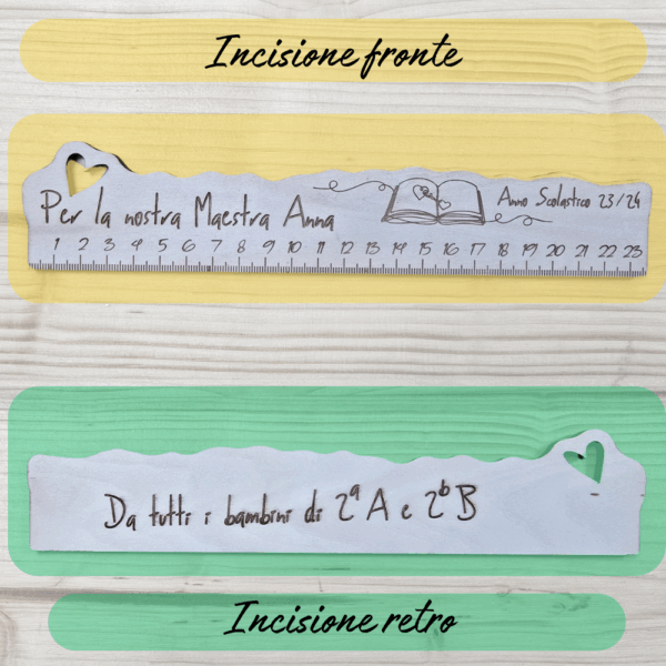 righello in legno personalizzato per maestre insegnati