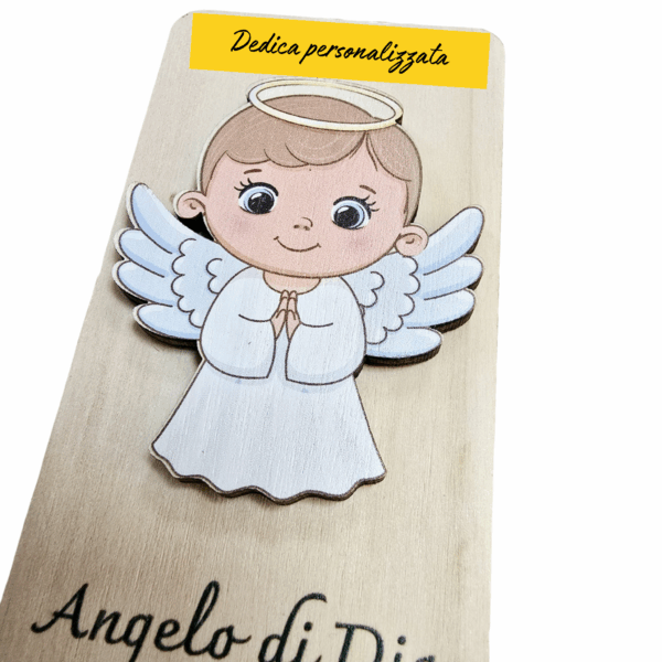 Preghiera angelo di dio su legno bomboniera