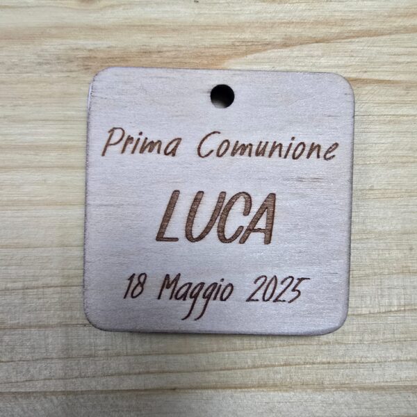 tag targhetta in legno con dedica bomboniera
