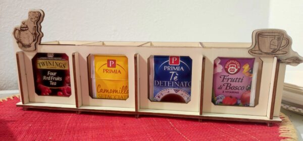 Porta te in legno artigianale. Idea regalo utile in cucina. Idea regalo per le mamme amanti del tea.