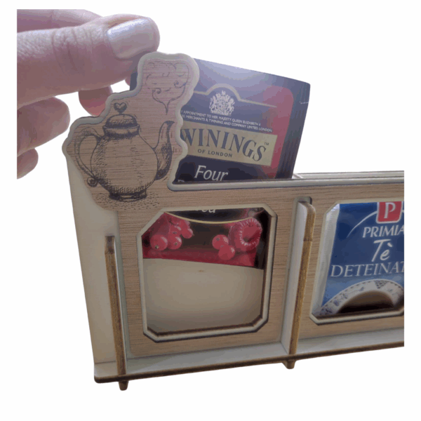 Porta te in legno artigianale. Idea regalo utile in cucina. Idea regalo per le mamme amanti del tea.