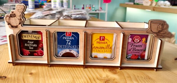 Porta te in legno artigianale. Idea regalo utile in cucina. Idea regalo per le mamme amanti del tea.