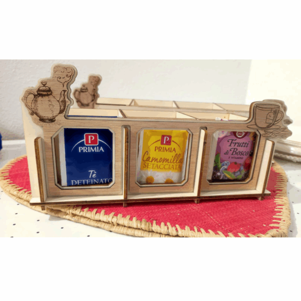 Porta te in legno artigianale. Idea regalo utile in cucina. Idea regalo per le mamme amanti del tea.