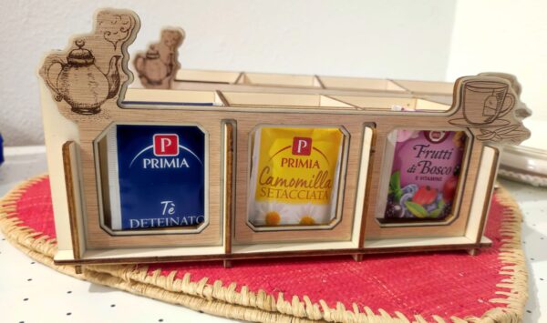 Porta te in legno artigianale. Idea regalo utile in cucina. Idea regalo per le mamme amanti del tea.
