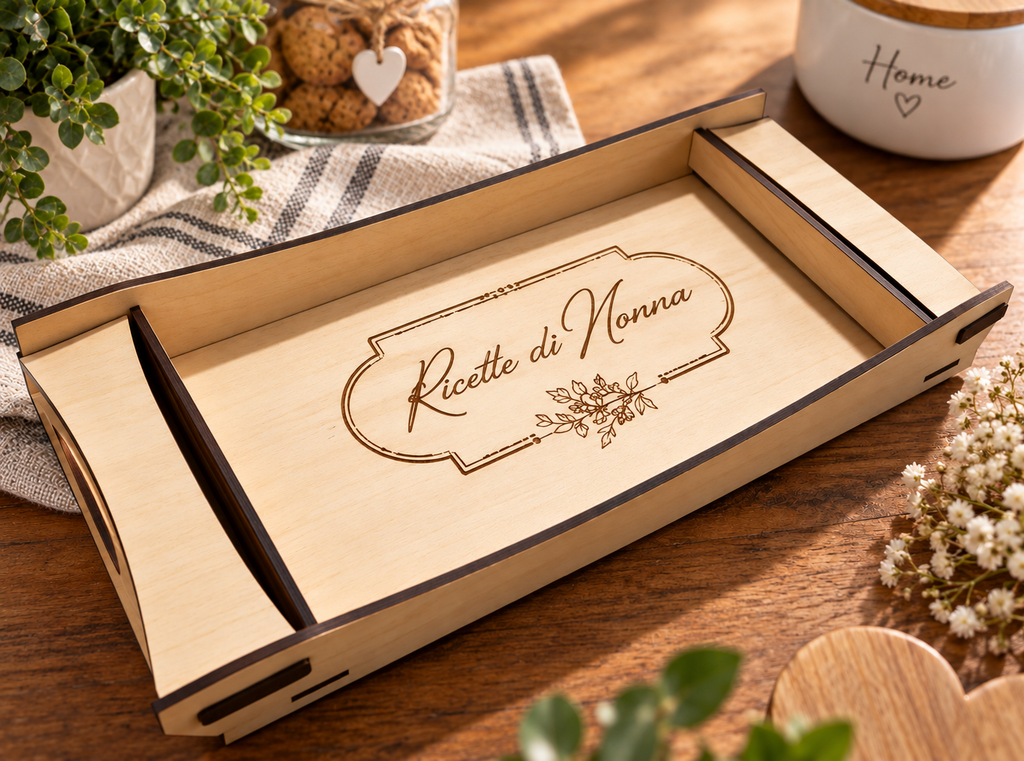 Vassoio in legno con i nomi e la grafica personalizzata